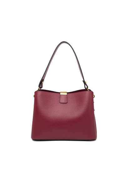 OLIVIA LEATHER BUCKET BAG W/ STRAP - BURGUNDY