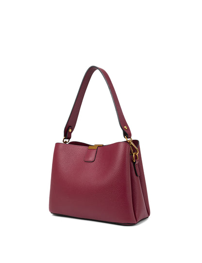 OLIVIA LEATHER BUCKET BAG W/ STRAP - BURGUNDY