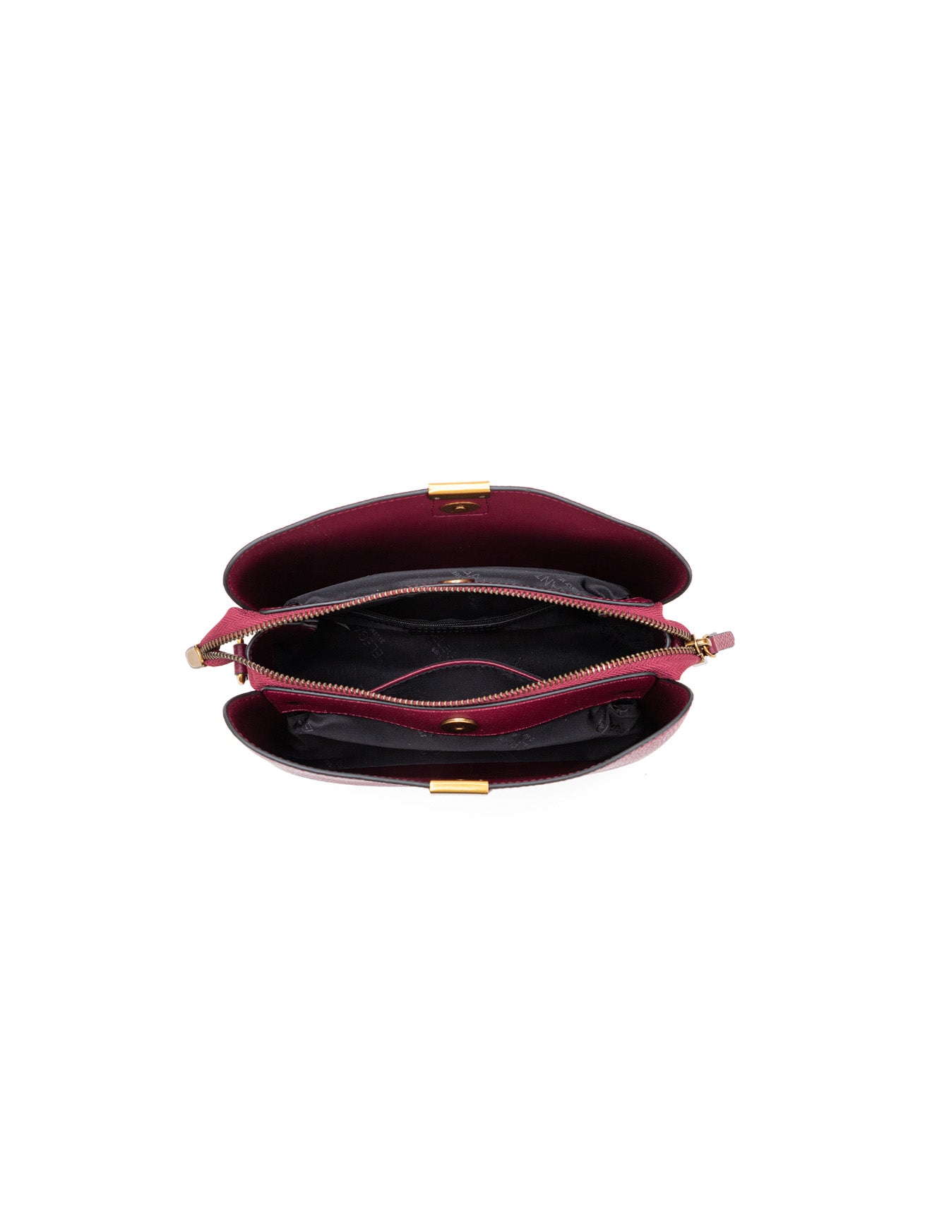OLIVIA LEATHER BUCKET BAG W/ STRAP - BURGUNDY