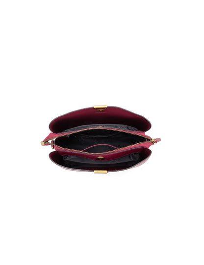 OLIVIA LEATHER BUCKET BAG W/ STRAP - BURGUNDY