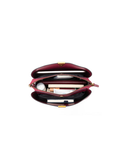 OLIVIA LEATHER BUCKET BAG W/ STRAP - BURGUNDY