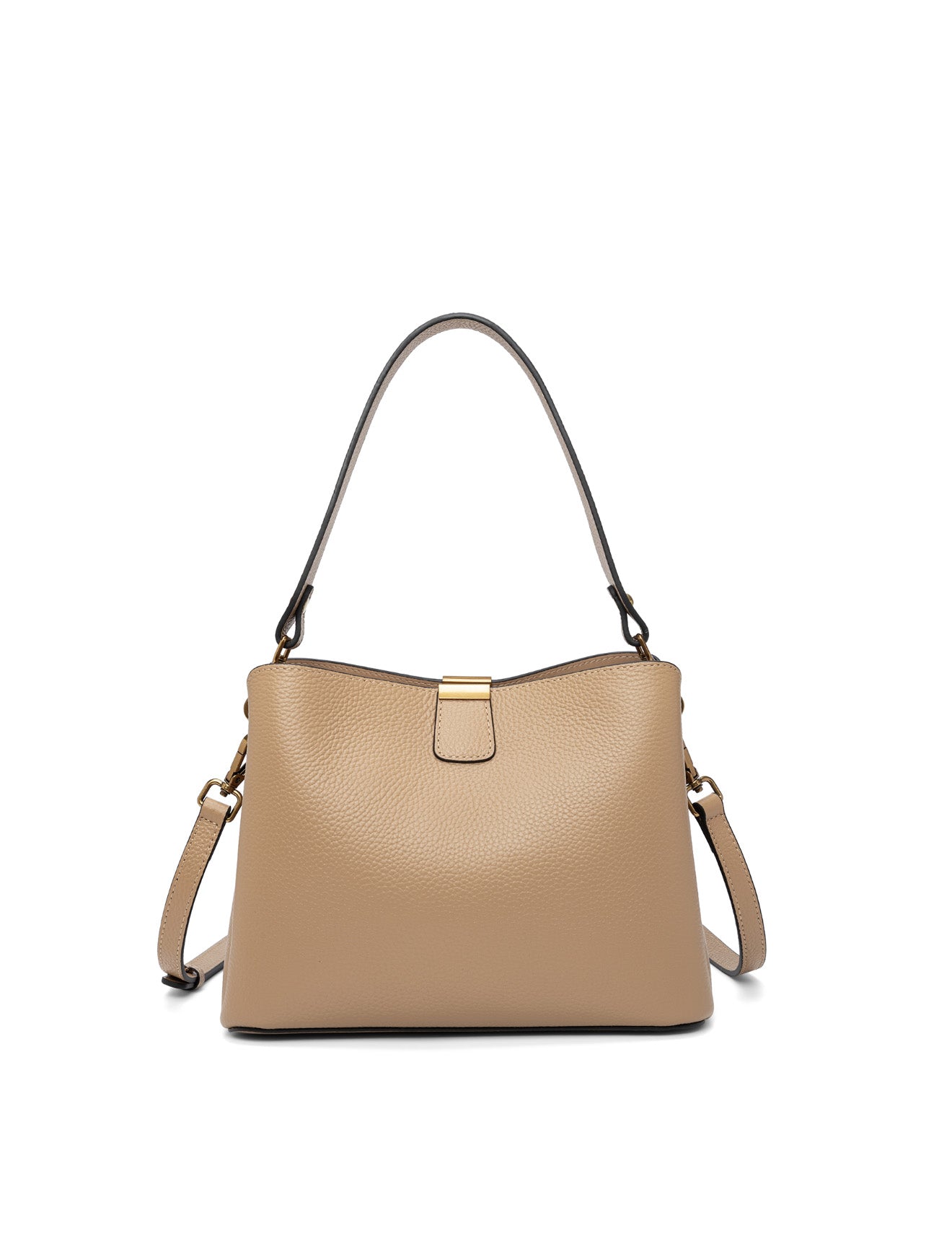 OLIVIA LEATHER BUCKET BAG W/ STRAP - CAMEL