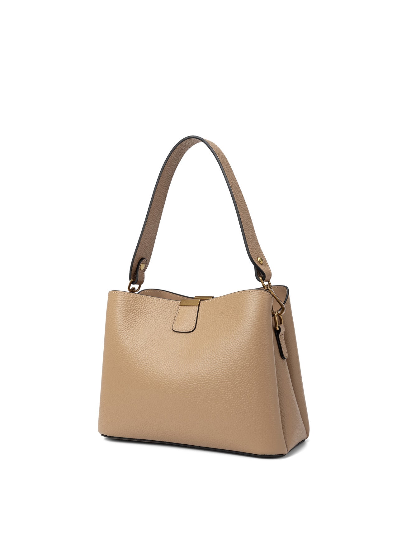 OLIVIA LEATHER BUCKET BAG W/ STRAP - CAMEL