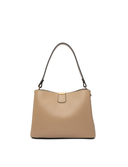 OLIVIA LEATHER BUCKET BAG W/ STRAP - CAMEL