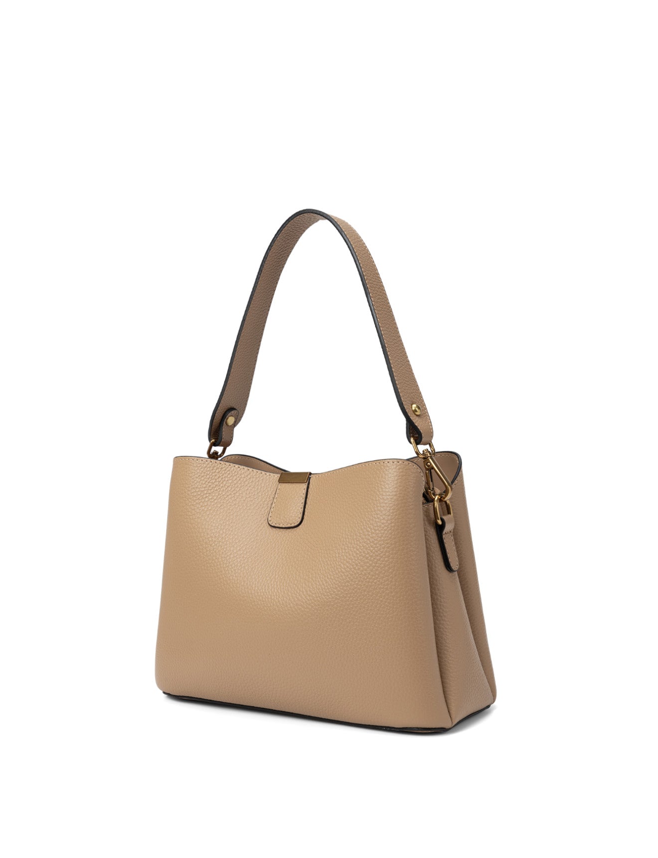 OLIVIA LEATHER BUCKET BAG W/ STRAP - CAMEL