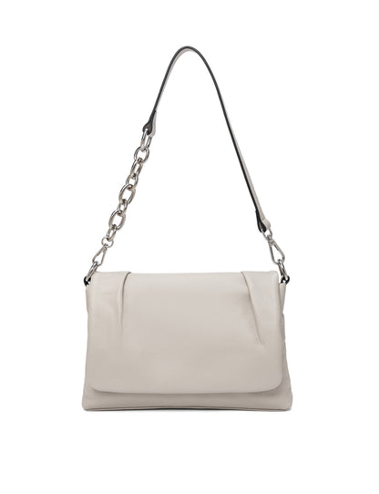 COURTNEY LEATHER CROSS BODY BAG W/ CHAIN HANDLE DETAIL - BEIGE