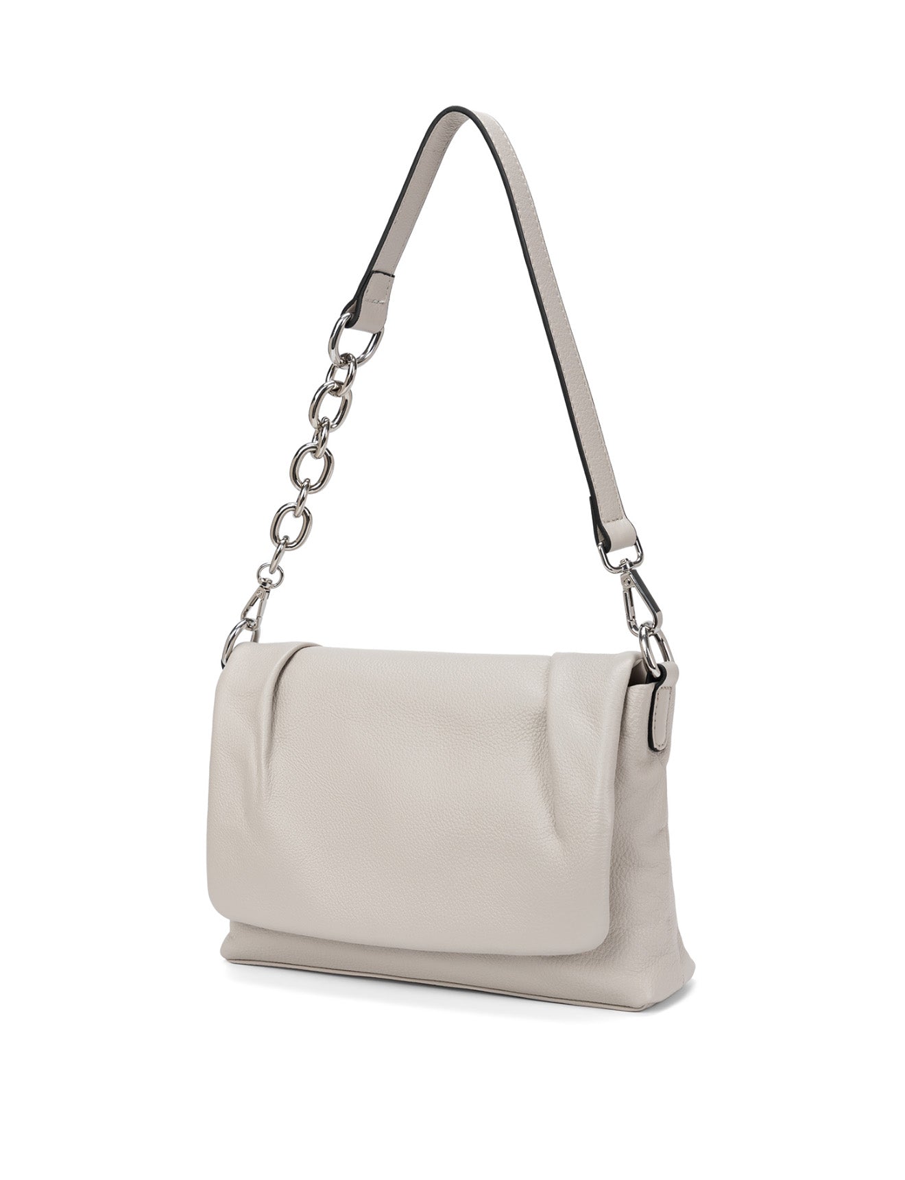 COURTNEY LEATHER CROSS BODY BAG W/ CHAIN HANDLE DETAIL - BEIGE