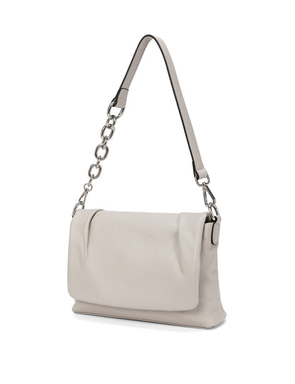 COURTNEY LEATHER CROSS BODY BAG W/ CHAIN HANDLE DETAIL - BEIGE
