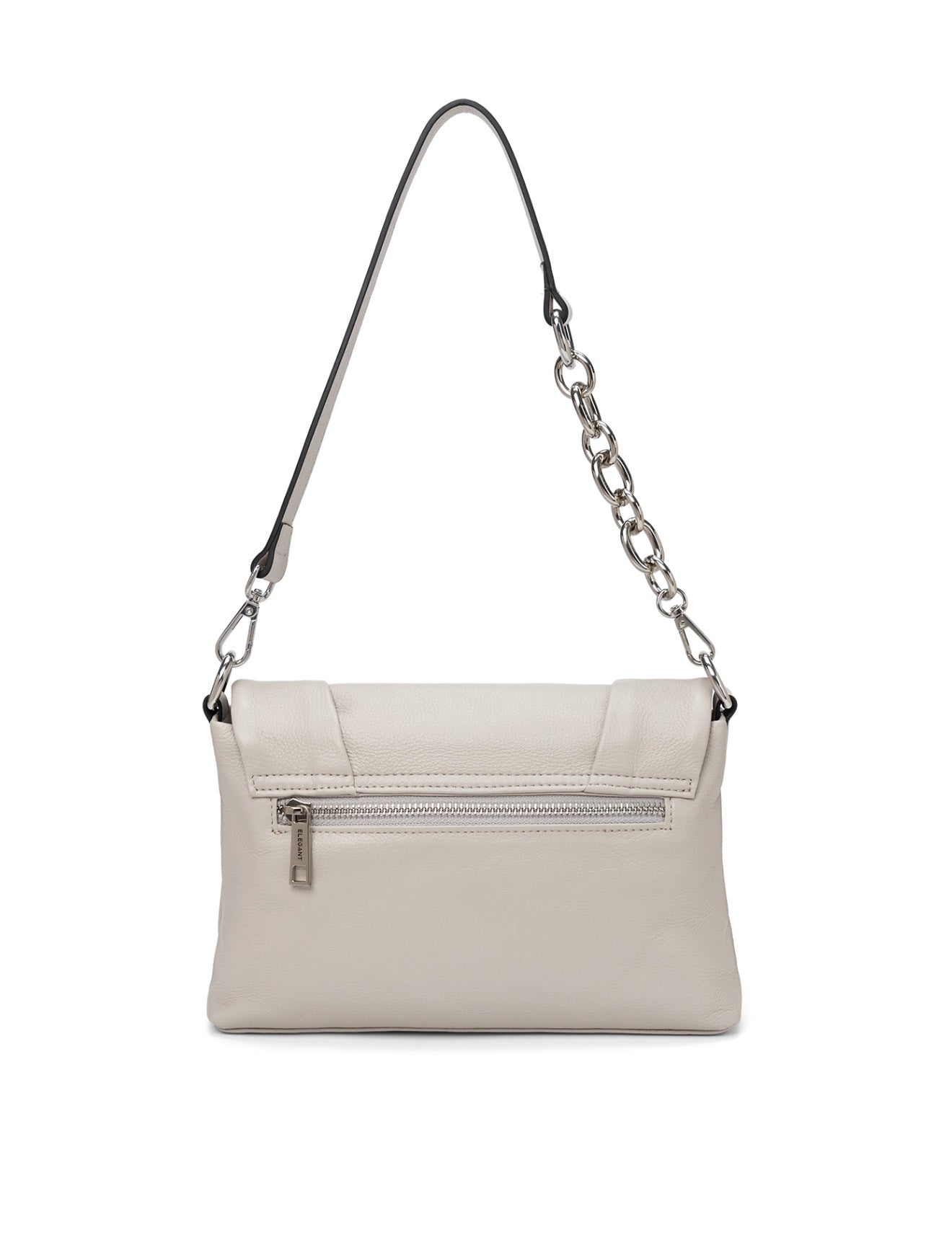 COURTNEY LEATHER CROSS BODY BAG W/ CHAIN HANDLE DETAIL - BEIGE