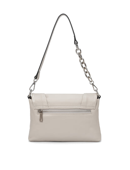 COURTNEY LEATHER CROSS BODY BAG W/ CHAIN HANDLE DETAIL - BEIGE