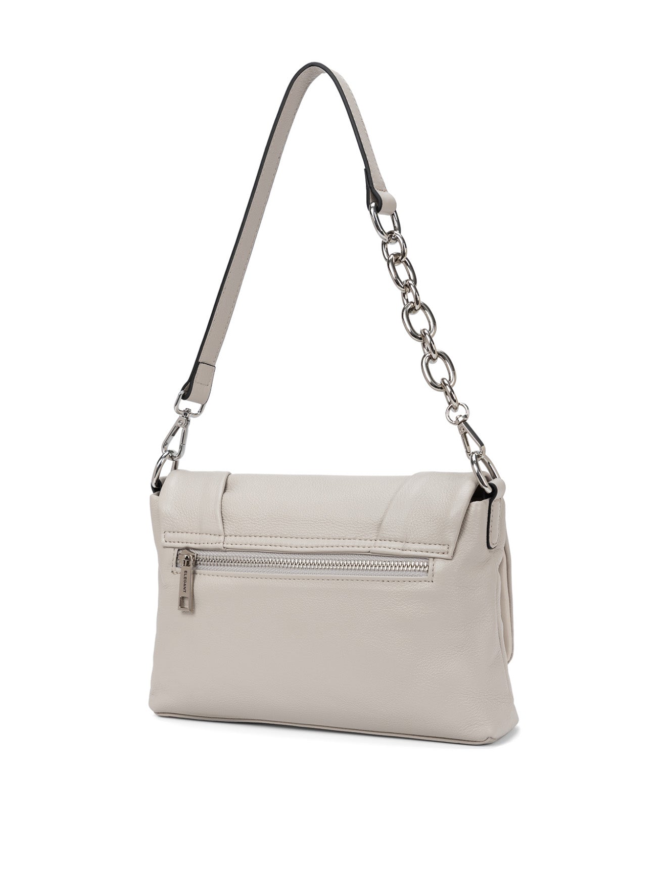 COURTNEY LEATHER CROSS BODY BAG W/ CHAIN HANDLE DETAIL - BEIGE