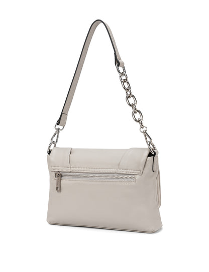 COURTNEY LEATHER CROSS BODY BAG W/ CHAIN HANDLE DETAIL - BEIGE