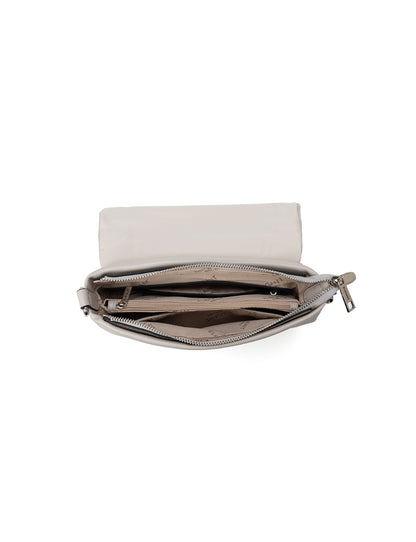COURTNEY LEATHER CROSS BODY BAG W/ CHAIN HANDLE DETAIL - BEIGE