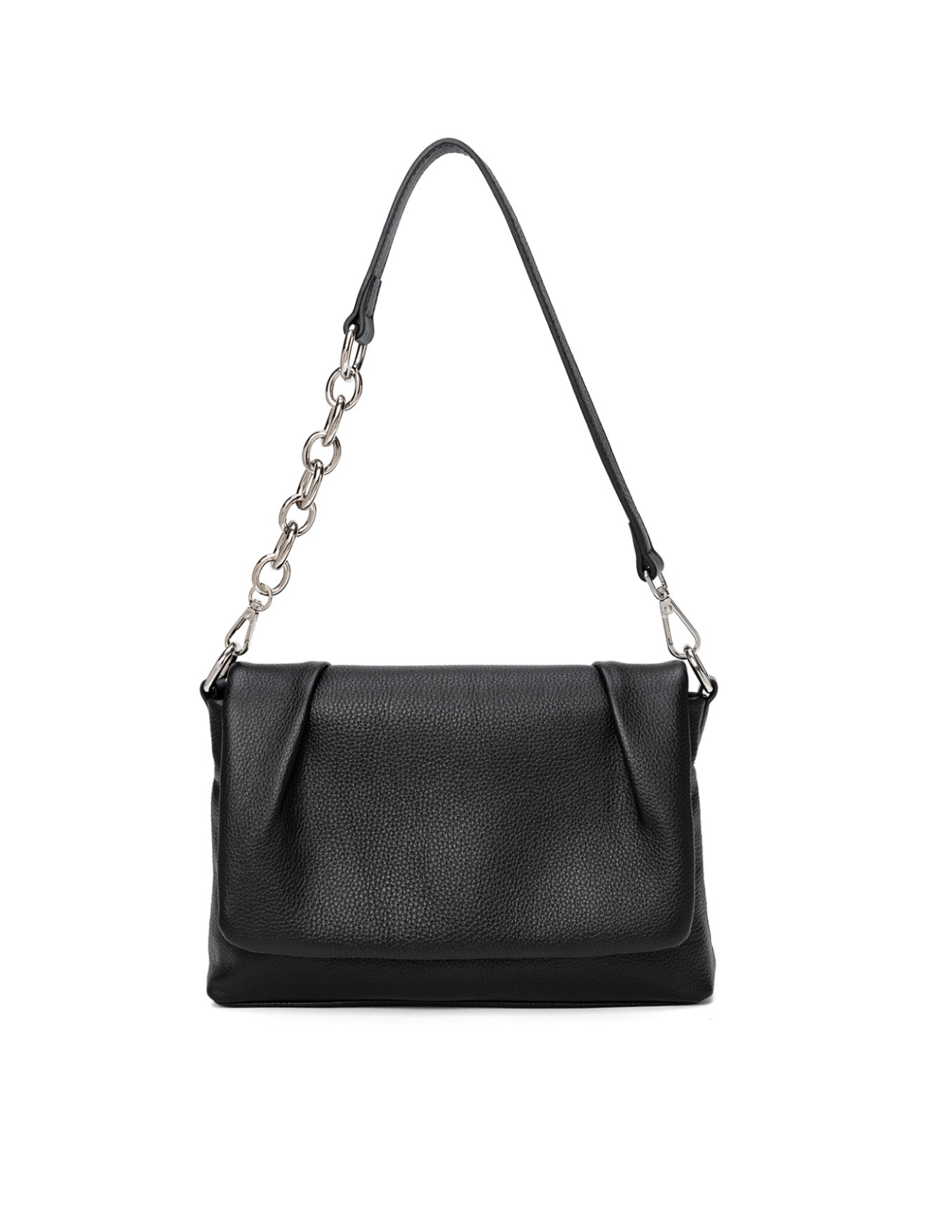 COURTNEY LEATHER CROSS BODY BAG W/ CHAIN HANDLE DETAIL - BLACK
