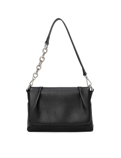 COURTNEY LEATHER CROSS BODY BAG W/ CHAIN HANDLE DETAIL - BLACK