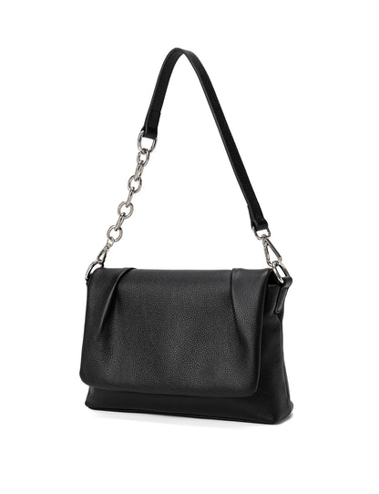 COURTNEY LEATHER CROSS BODY BAG W/ CHAIN HANDLE DETAIL - BLACK