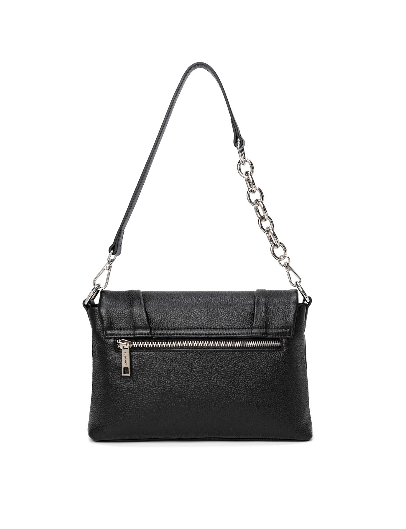 COURTNEY LEATHER CROSS BODY BAG W/ CHAIN HANDLE DETAIL - BLACK