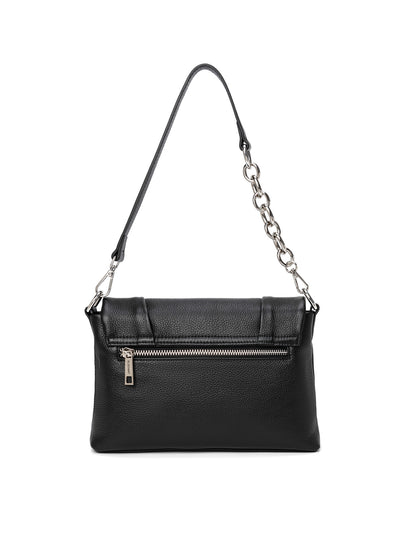 COURTNEY LEATHER CROSS BODY BAG W/ CHAIN HANDLE DETAIL - BLACK