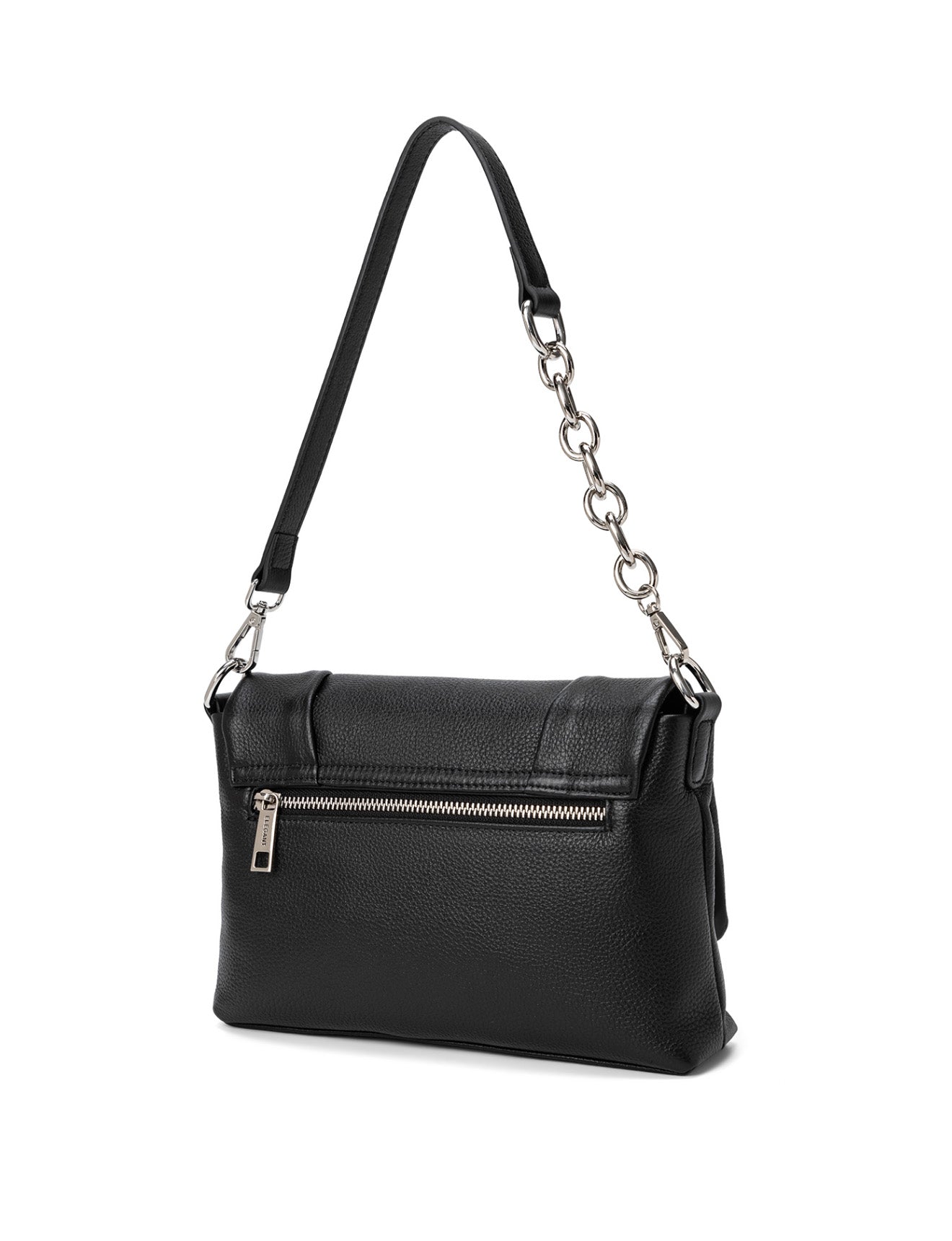 COURTNEY LEATHER CROSS BODY BAG W/ CHAIN HANDLE DETAIL - BLACK