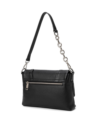 COURTNEY LEATHER CROSS BODY BAG W/ CHAIN HANDLE DETAIL - BLACK