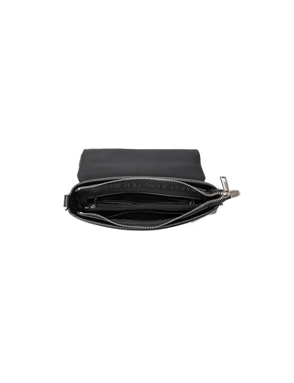 COURTNEY LEATHER CROSS BODY BAG W/ CHAIN HANDLE DETAIL - BLACK