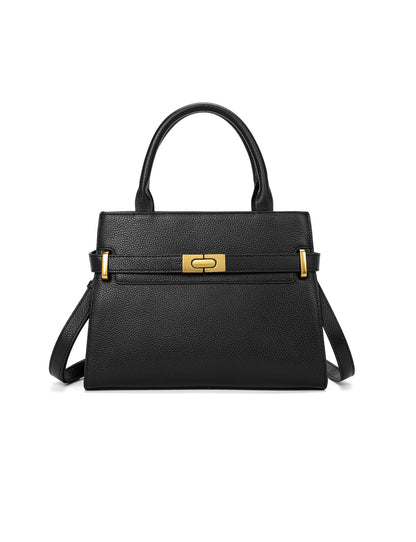 ELEGANT GRACE LEATHER CROSS BODY BAG W/ GOLD CLASP - BLACK
