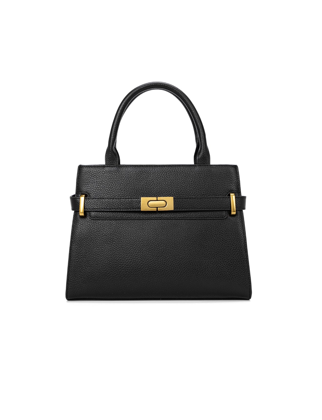 ELEGANT GRACE LEATHER CROSS BODY BAG W/ GOLD CLASP - BLACK