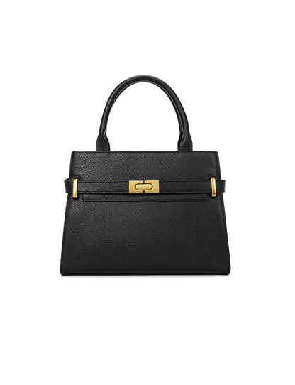 ELEGANT GRACE LEATHER CROSS BODY BAG W/ GOLD CLASP - BLACK