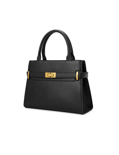 ELEGANT GRACE LEATHER CROSS BODY BAG W/ GOLD CLASP - BLACK