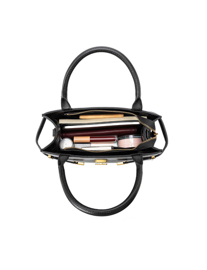 ELEGANT GRACE LEATHER CROSS BODY BAG W/ GOLD CLASP - BLACK