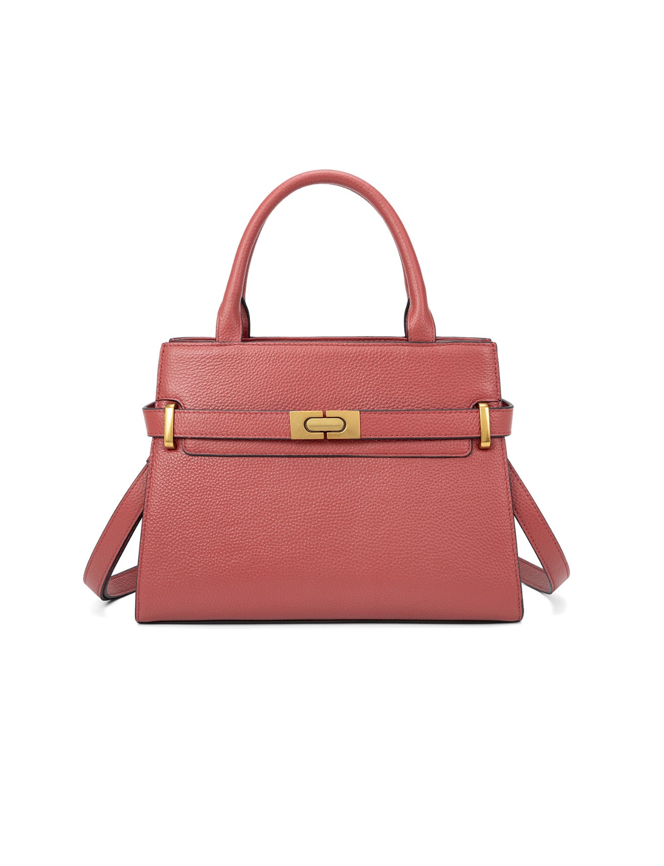 ELEGANT GRACE LEATHER CROSS BODY BAG W/ GOLD CLASP - BRICK