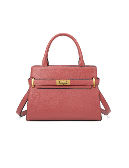 ELEGANT GRACE LEATHER CROSS BODY BAG W/ GOLD CLASP - BRICK