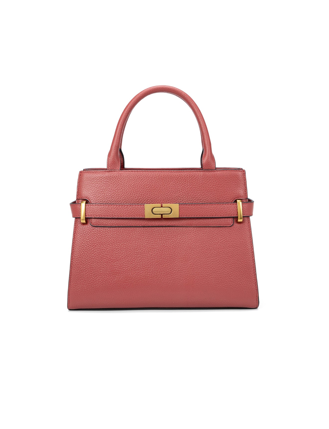 ELEGANT GRACE LEATHER CROSS BODY BAG W/ GOLD CLASP - BRICK