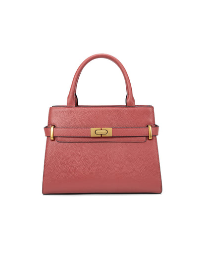 ELEGANT GRACE LEATHER CROSS BODY BAG W/ GOLD CLASP - BRICK