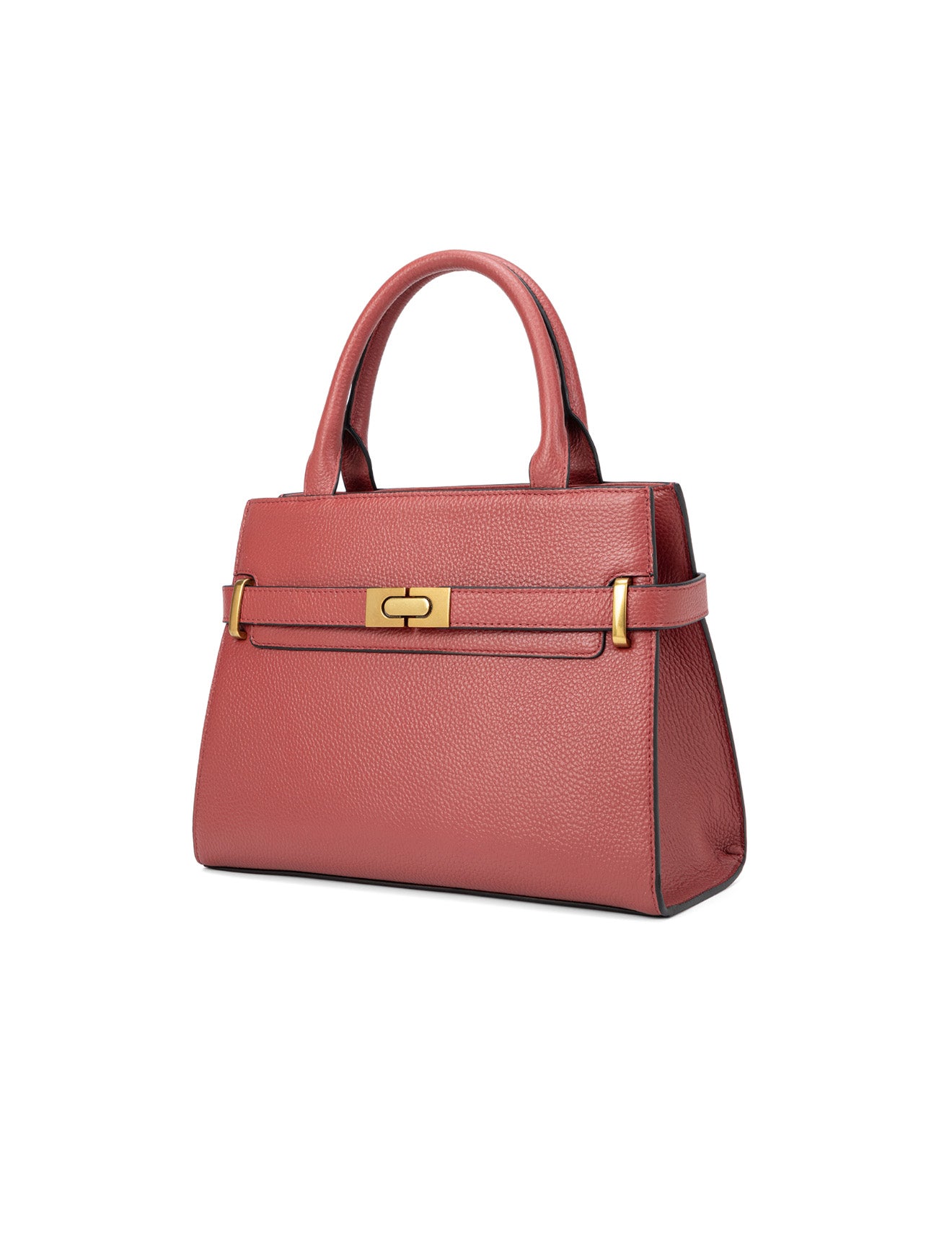 ELEGANT GRACE LEATHER CROSS BODY BAG W/ GOLD CLASP - BRICK