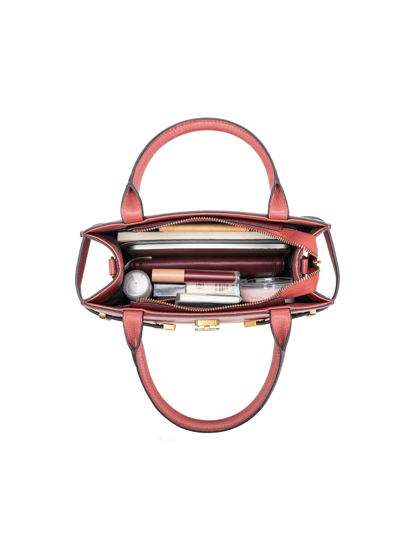 ELEGANT GRACE LEATHER CROSS BODY BAG W/ GOLD CLASP - BRICK