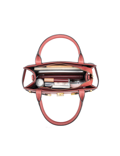 ELEGANT GRACE LEATHER CROSS BODY BAG W/ GOLD CLASP - BRICK