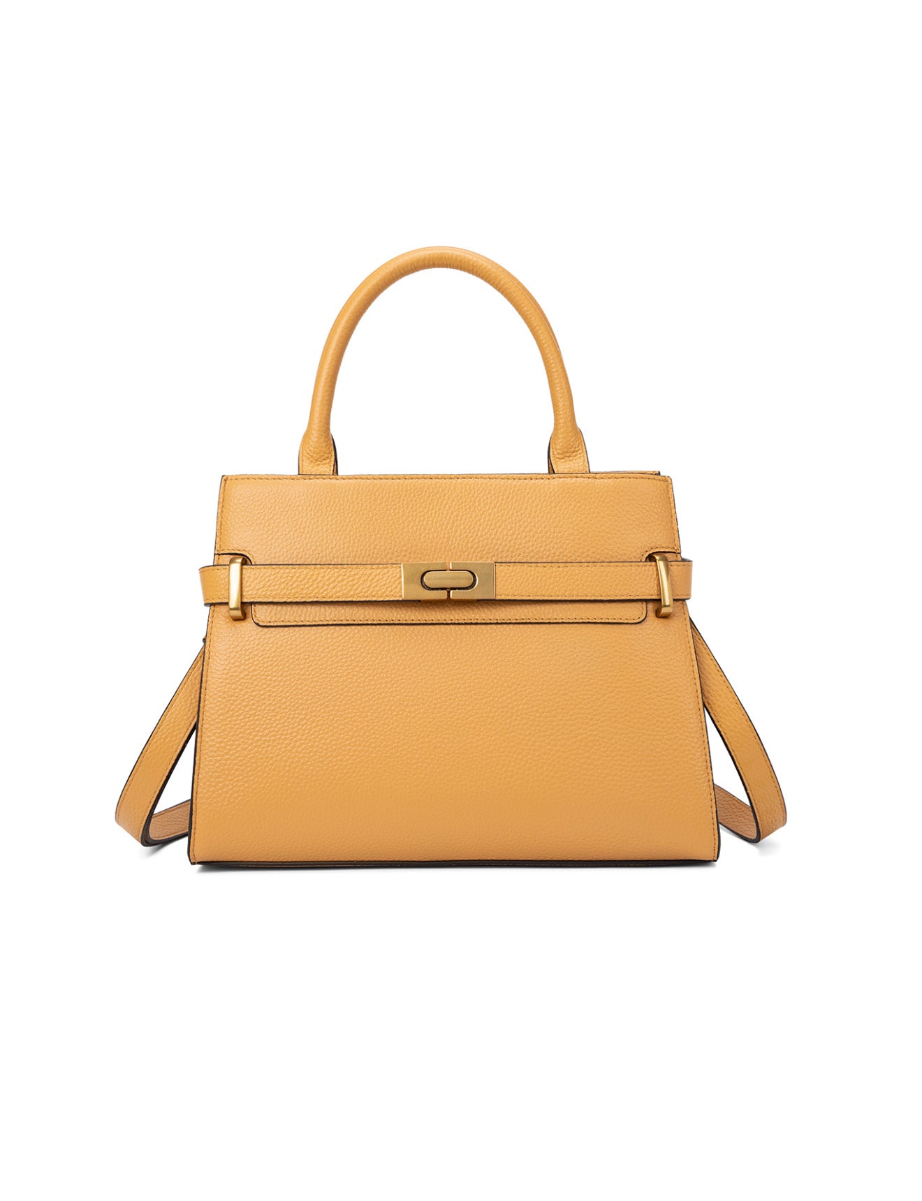 ELEGANT GRACE LEATHER CROSS BODY BAG W/ GOLD CLASP - DIJON