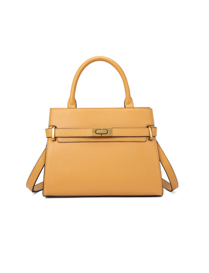 ELEGANT GRACE LEATHER CROSS BODY BAG W/ GOLD CLASP - DIJON