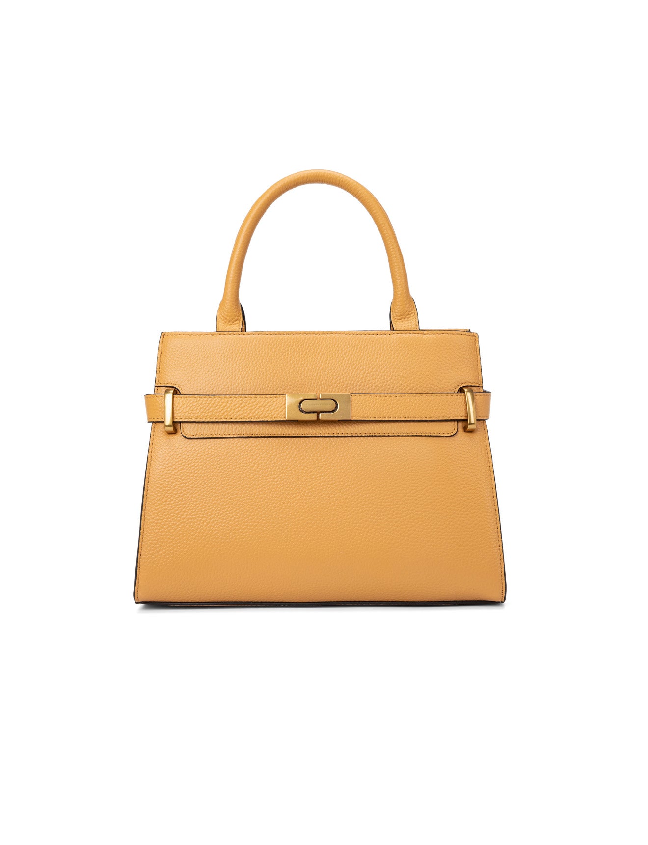 ELEGANT GRACE LEATHER CROSS BODY BAG W/ GOLD CLASP - DIJON