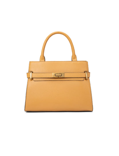 ELEGANT GRACE LEATHER CROSS BODY BAG W/ GOLD CLASP - DIJON