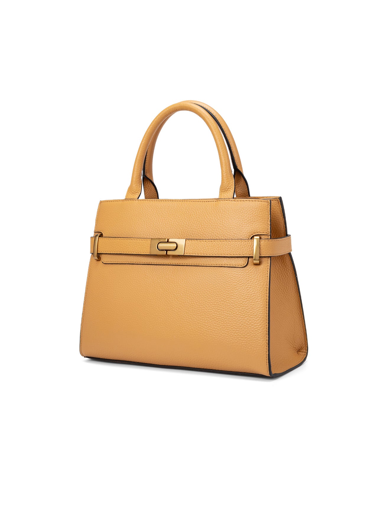 ELEGANT GRACE LEATHER CROSS BODY BAG W/ GOLD CLASP - DIJON