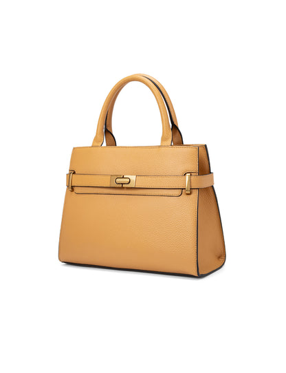 ELEGANT GRACE LEATHER CROSS BODY BAG W/ GOLD CLASP - DIJON