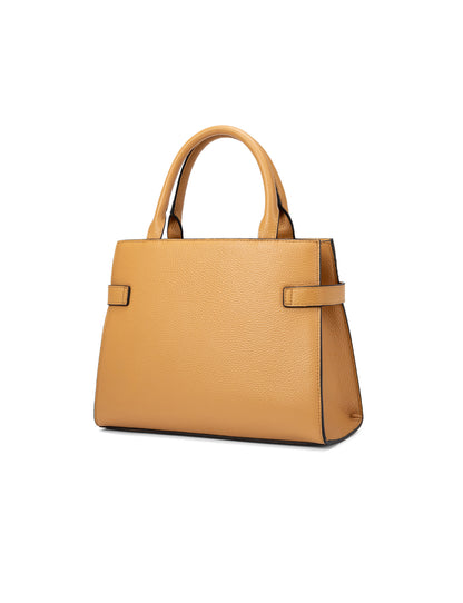 ELEGANT GRACE LEATHER CROSS BODY BAG W/ GOLD CLASP - DIJON