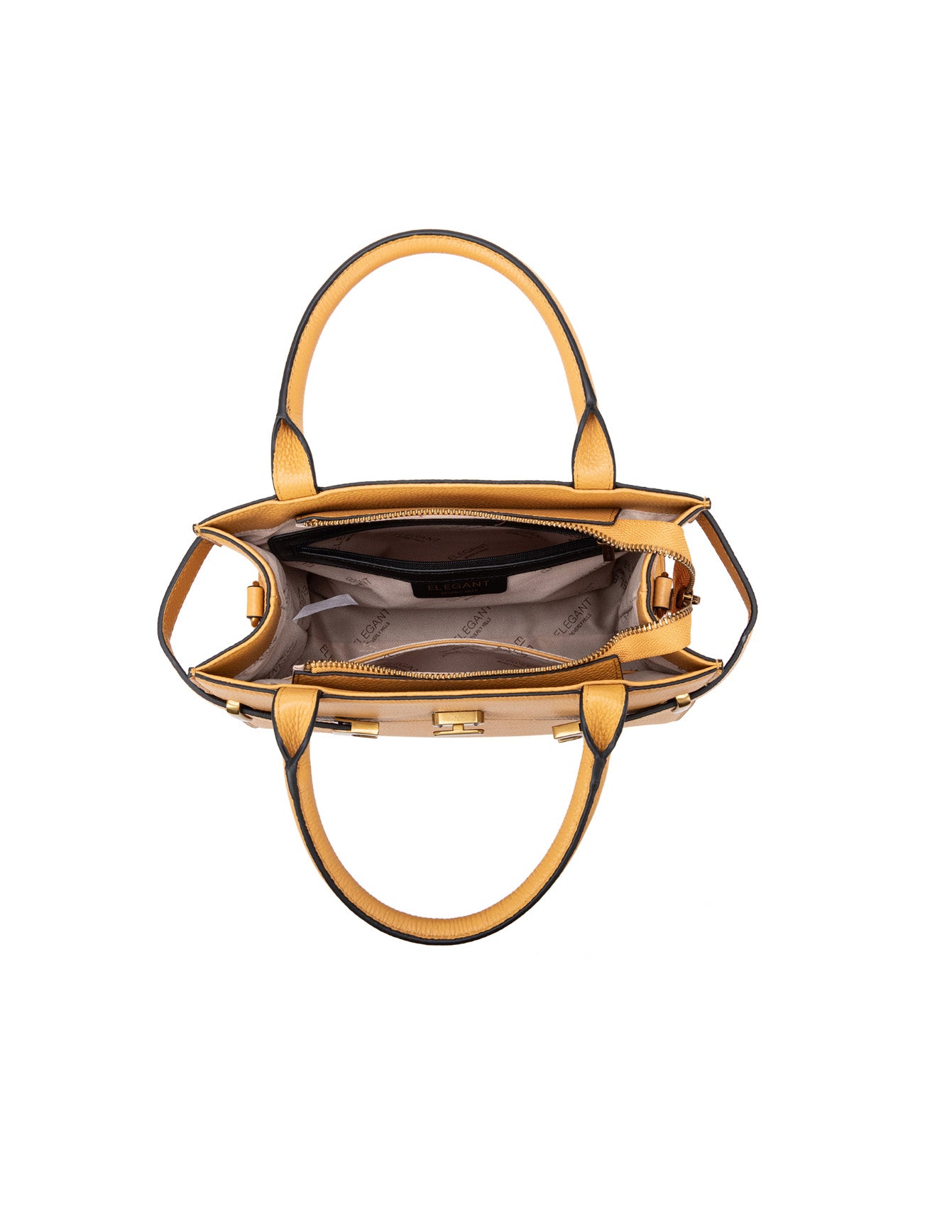 ELEGANT GRACE LEATHER CROSS BODY BAG W/ GOLD CLASP - DIJON