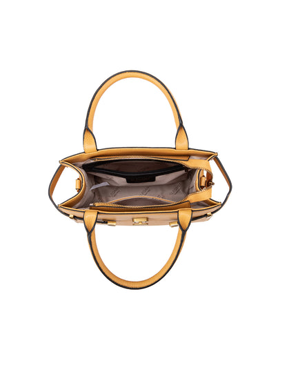 ELEGANT GRACE LEATHER CROSS BODY BAG W/ GOLD CLASP - DIJON