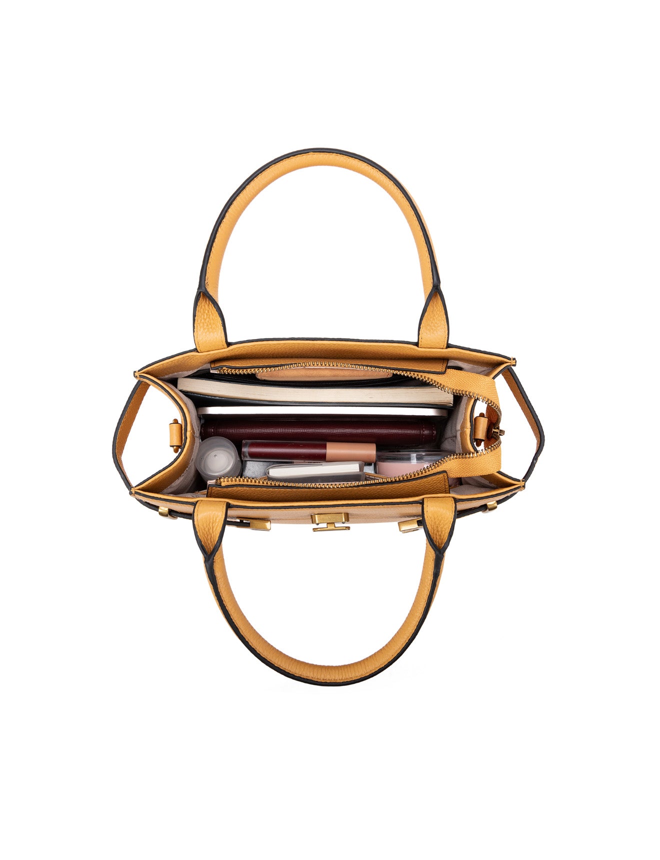 ELEGANT GRACE LEATHER CROSS BODY BAG W/ GOLD CLASP - DIJON