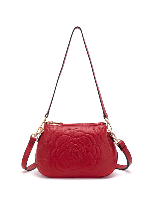 ROSIE 3 COMPARTMENT LEATHER XBODY BAG- E1-8285A-FIRE