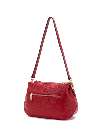 ROSIE 3 COMPARTMENT LEATHER XBODY BAG- E1-8285A-FIRE