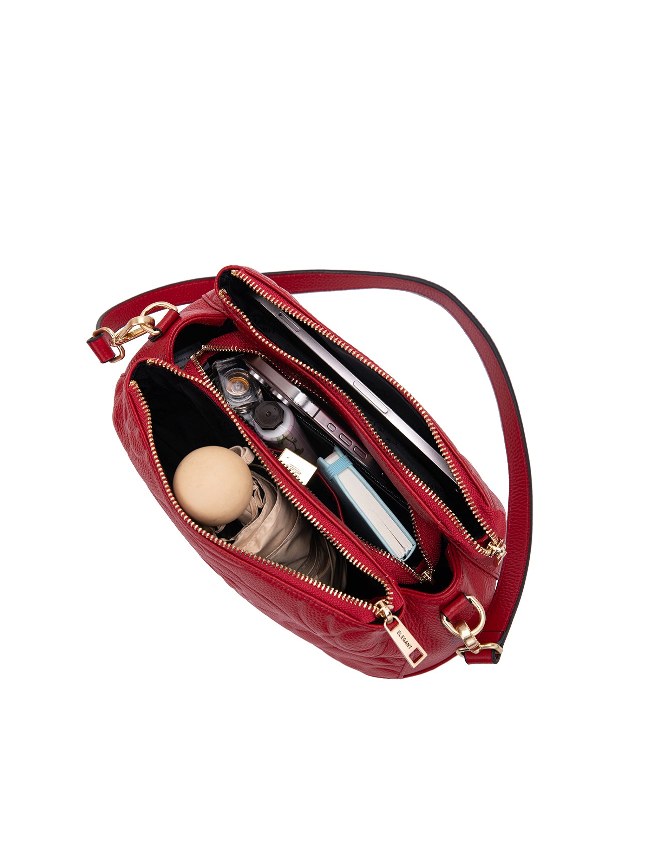 ROSIE 3 COMPARTMENT LEATHER XBODY BAG- E1-8285A-FIRE